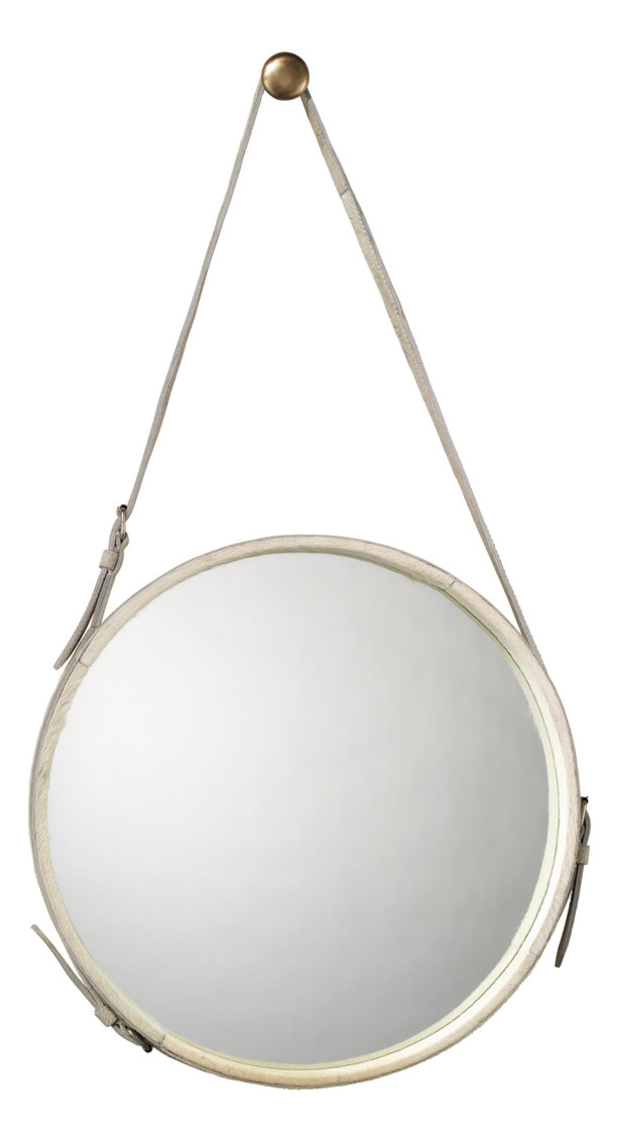 Jamie Young Round Steel Round Wall Mirror, White Hide