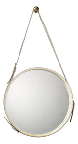 Jamie Young Round Steel Round Wall Mirror, White Hide