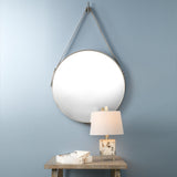 Jamie Young Round Steel Round Wall Mirror, White Hide