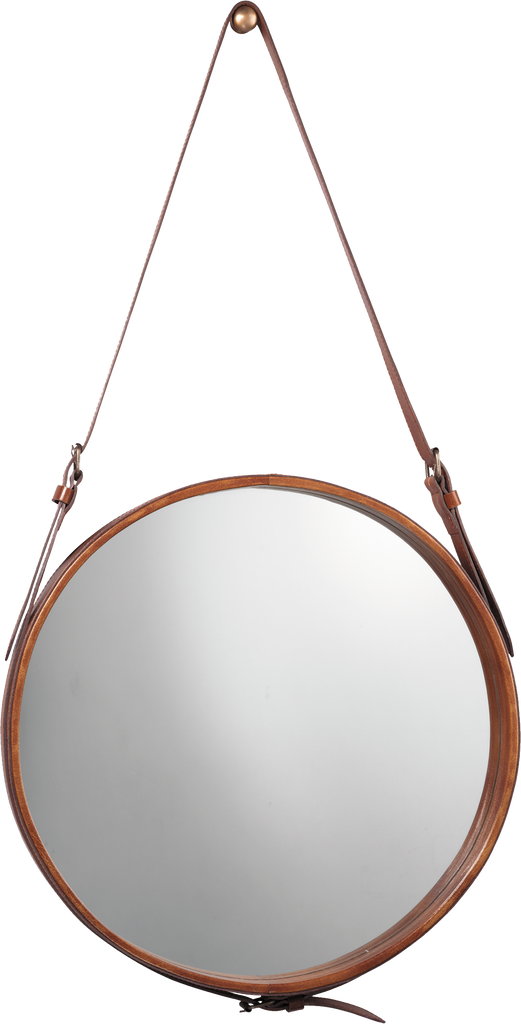 DecoratorsBest Small Round Steel Mirror, Brown Leather