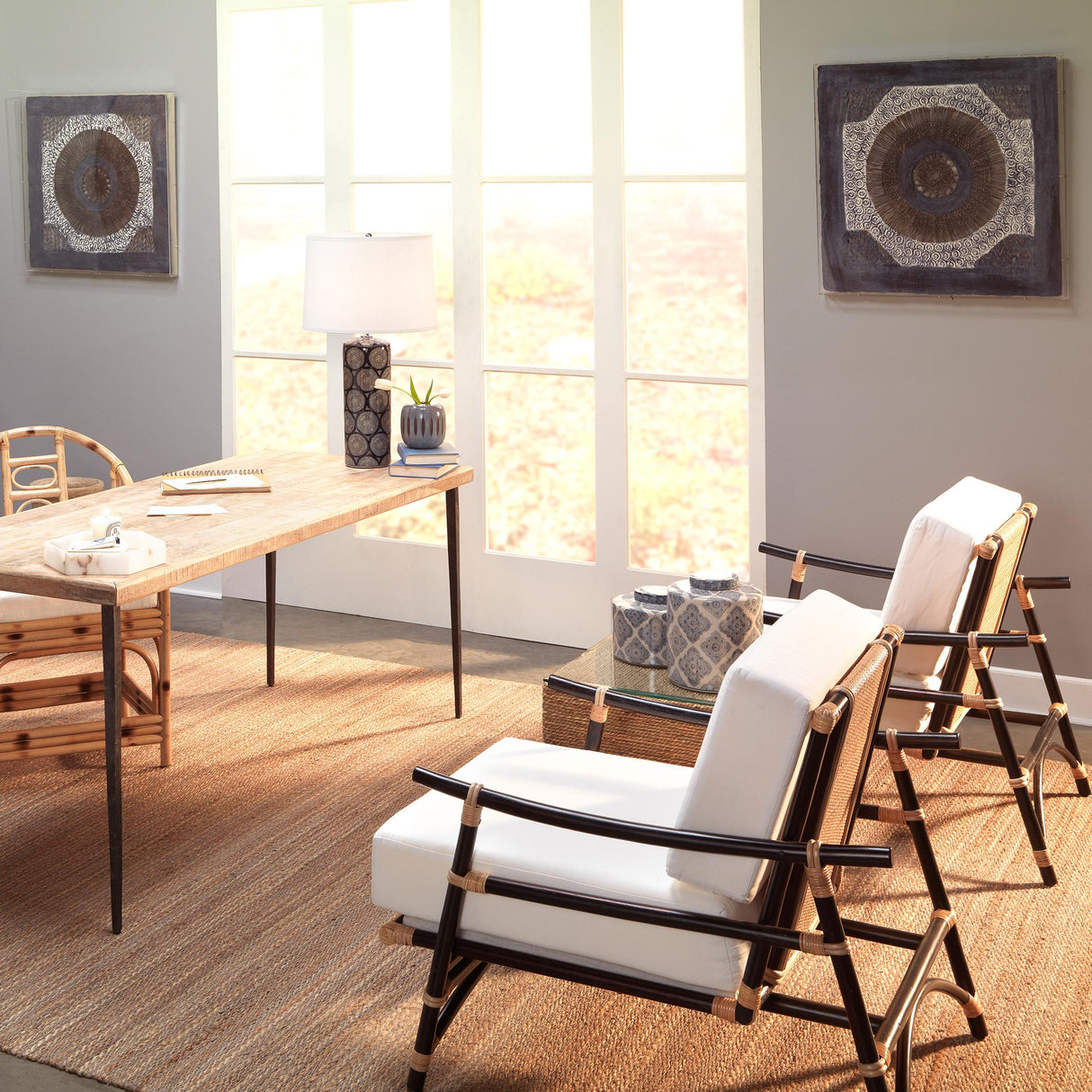 Jamie Young Batik Square Framed Wall Art, Indigo Paper