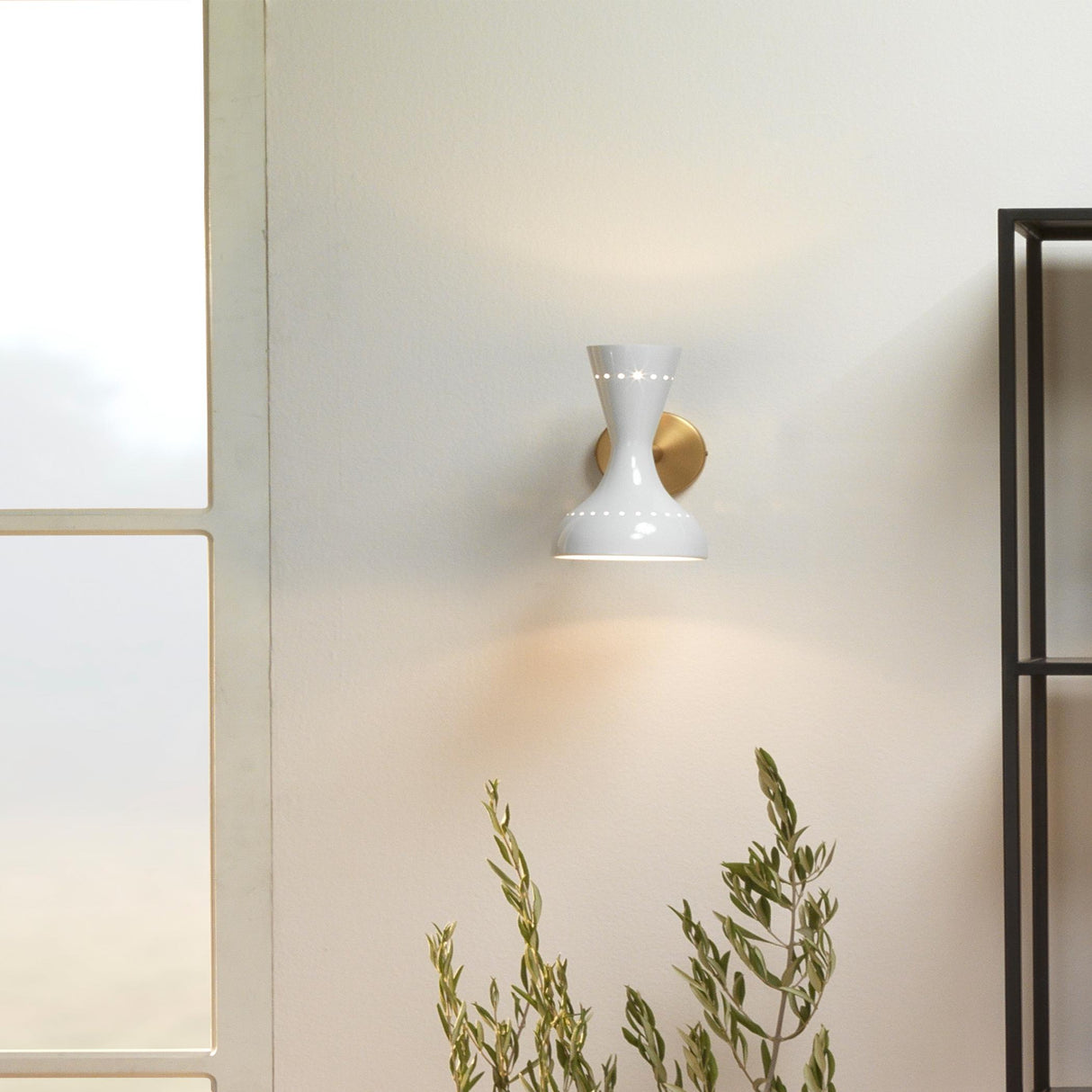 Jamie Young Pisa 1-Light Wall Sconce, White Lacquer and Antique Brass Metal