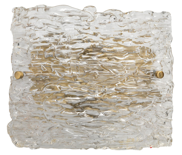 Jamie Young Swan Curved Glass Sconce, Large, Clear Textured Glass and Antique Brass Metal