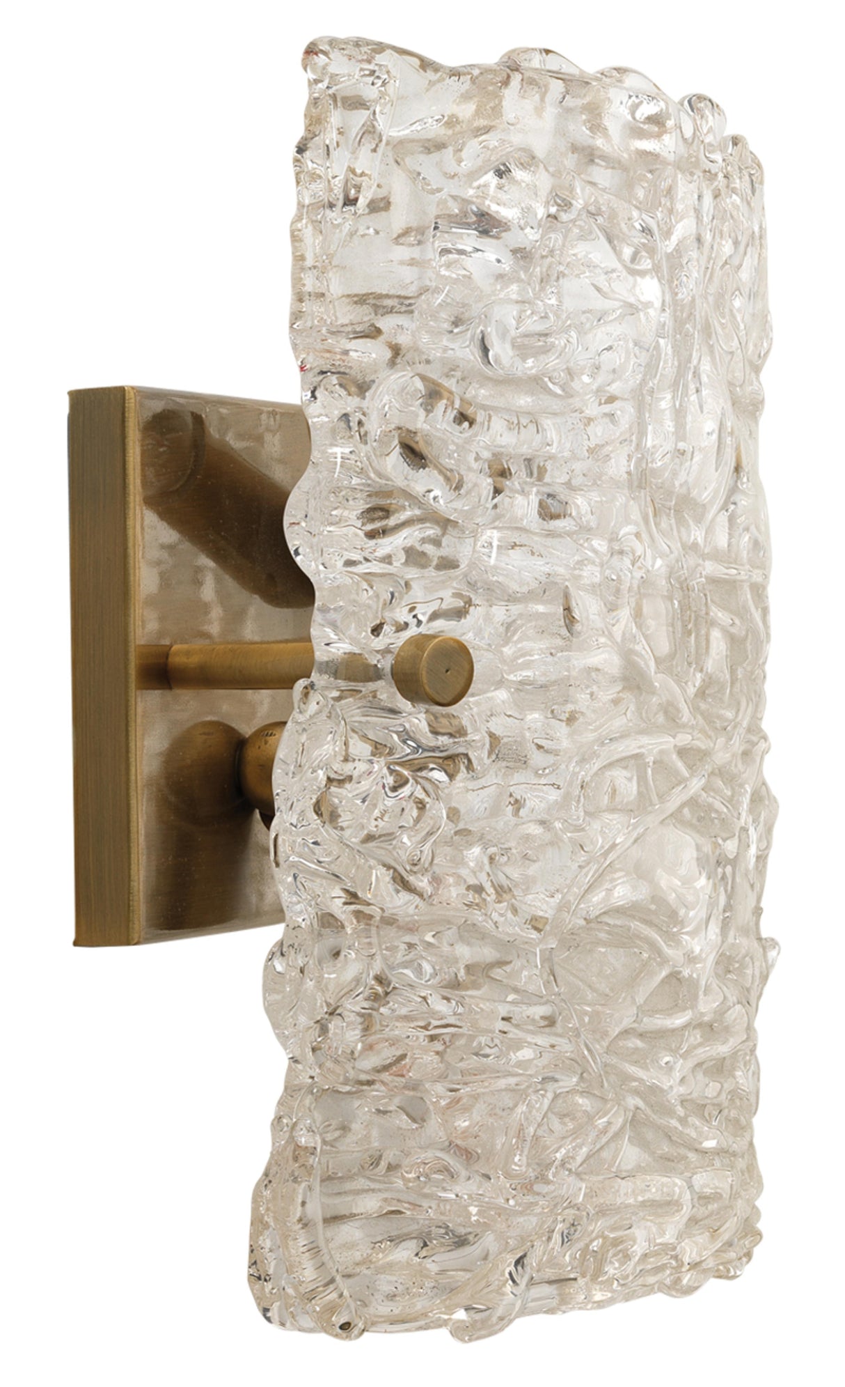 Jamie Young Swan Curved Glass Sconce, Large, Clear Textured Glass and Antique Brass Metal