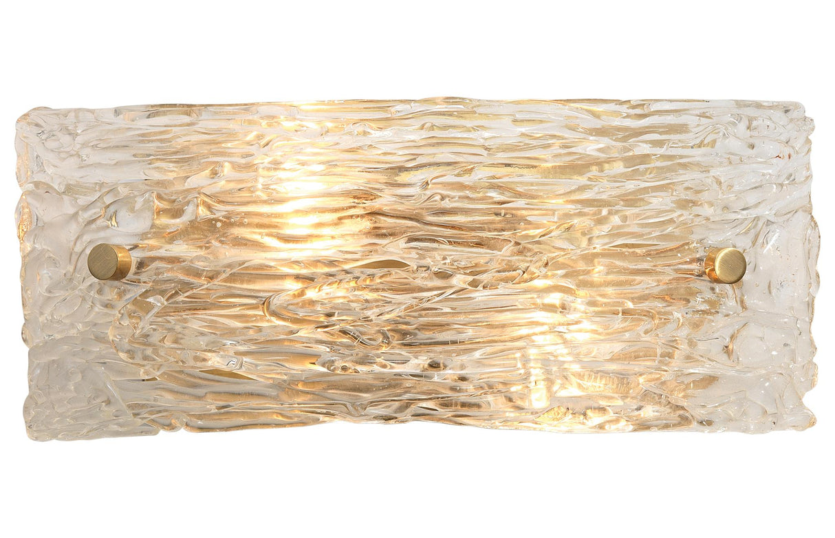 Jamie Young Swan Curved Glass Sconce, Small, Clear Textured Glass and Antique Brass Metal