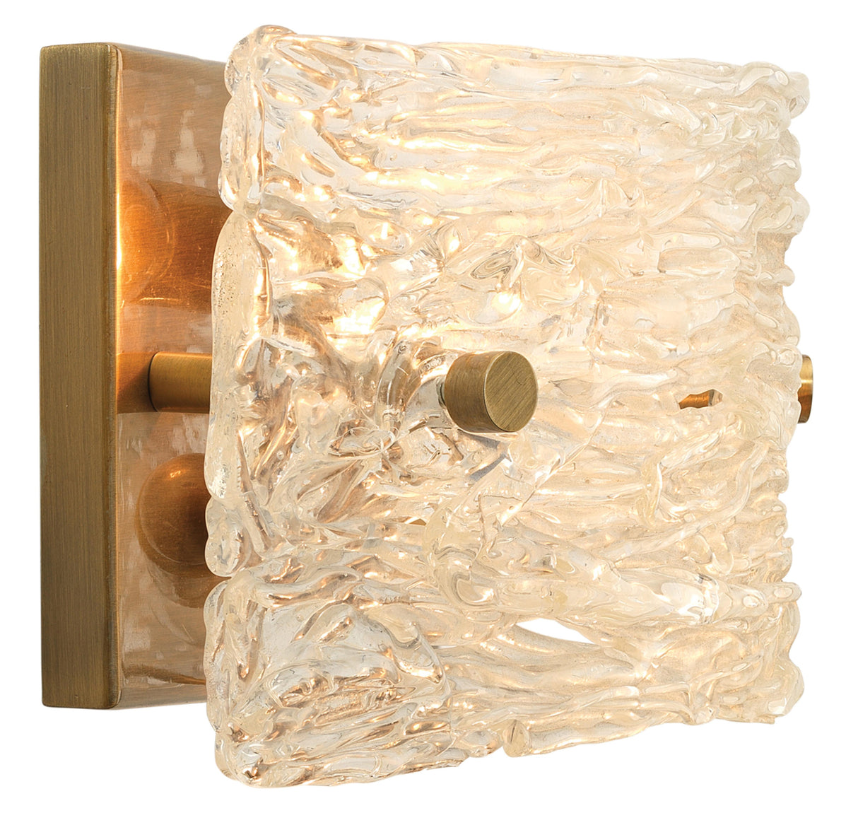 Jamie Young Swan Curved Glass Sconce, Small, Clear Textured Glass and Antique Brass Metal