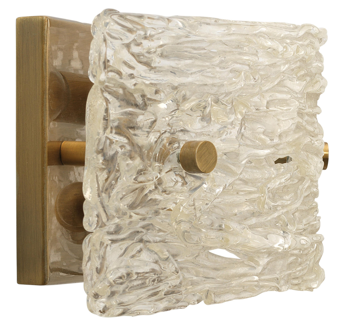 Jamie Young Swan Curved Glass Sconce, Small, Clear Textured Glass and Antique Brass Metal