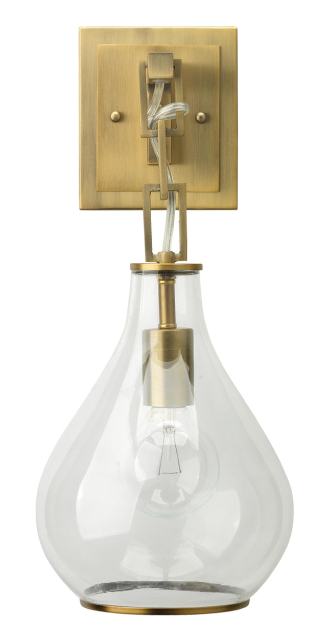 Jamie Young Tear Drop Hanging Wall Sconce, Clear Glass and Antique Brass