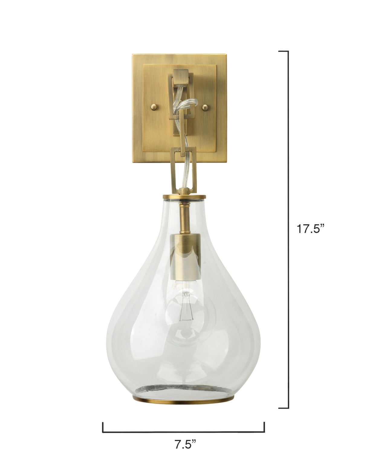 Jamie Young Tear Drop Hanging Wall Sconce, Clear Glass and Antique Brass