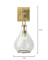 Jamie Young Tear Drop Hanging Wall Sconce, Clear Glass and Antique Brass
