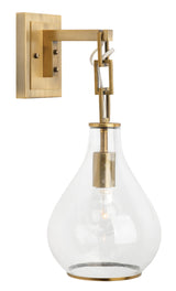 Jamie Young Tear Drop Hanging Wall Sconce, Clear Glass and Antique Brass