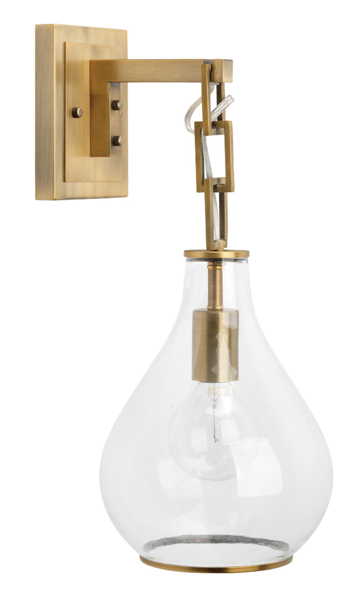 Jamie Young Tear Drop Hanging Wall Sconce, Clear Glass and Antique Brass