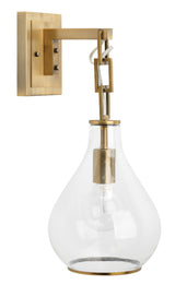 Jamie Young Tear Drop Hanging Wall Sconce, Clear Glass and Antique Brass