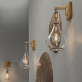 Jamie Young Tear Drop Hanging Wall Sconce, Clear Glass and Antique Brass