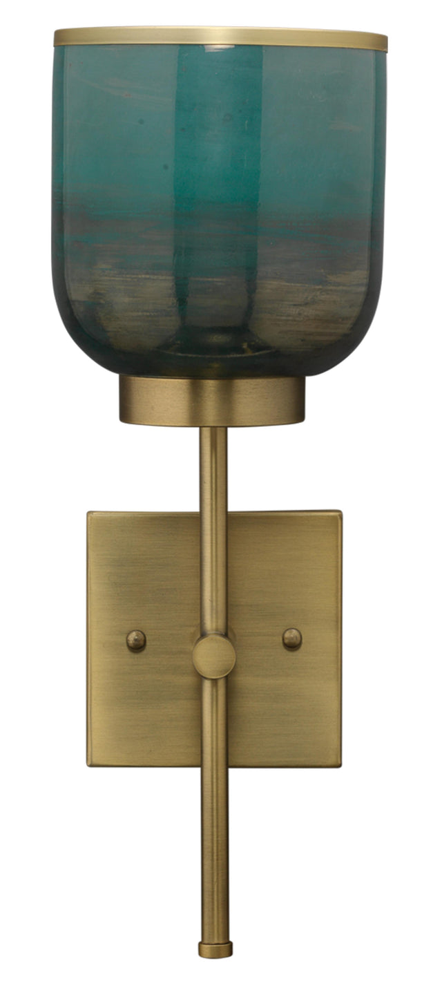 Jamie Young Vapor Single Sconce, Antique Brass and Aqua Metallic Glass
