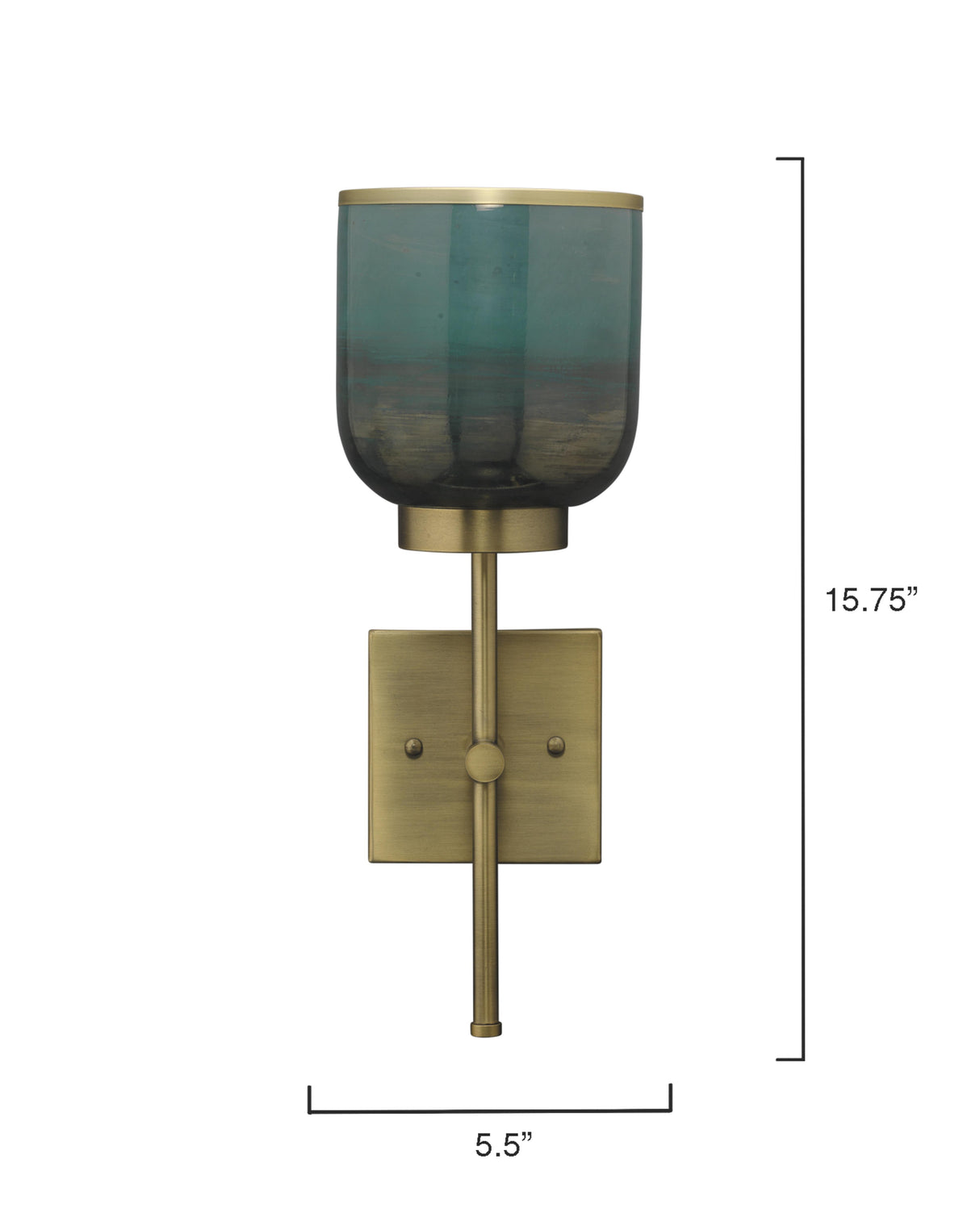 Jamie Young Vapor Single Sconce, Antique Brass and Aqua Metallic Glass
