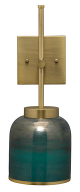 Jamie Young Vapor Single Sconce, Antique Brass and Aqua Metallic Glass