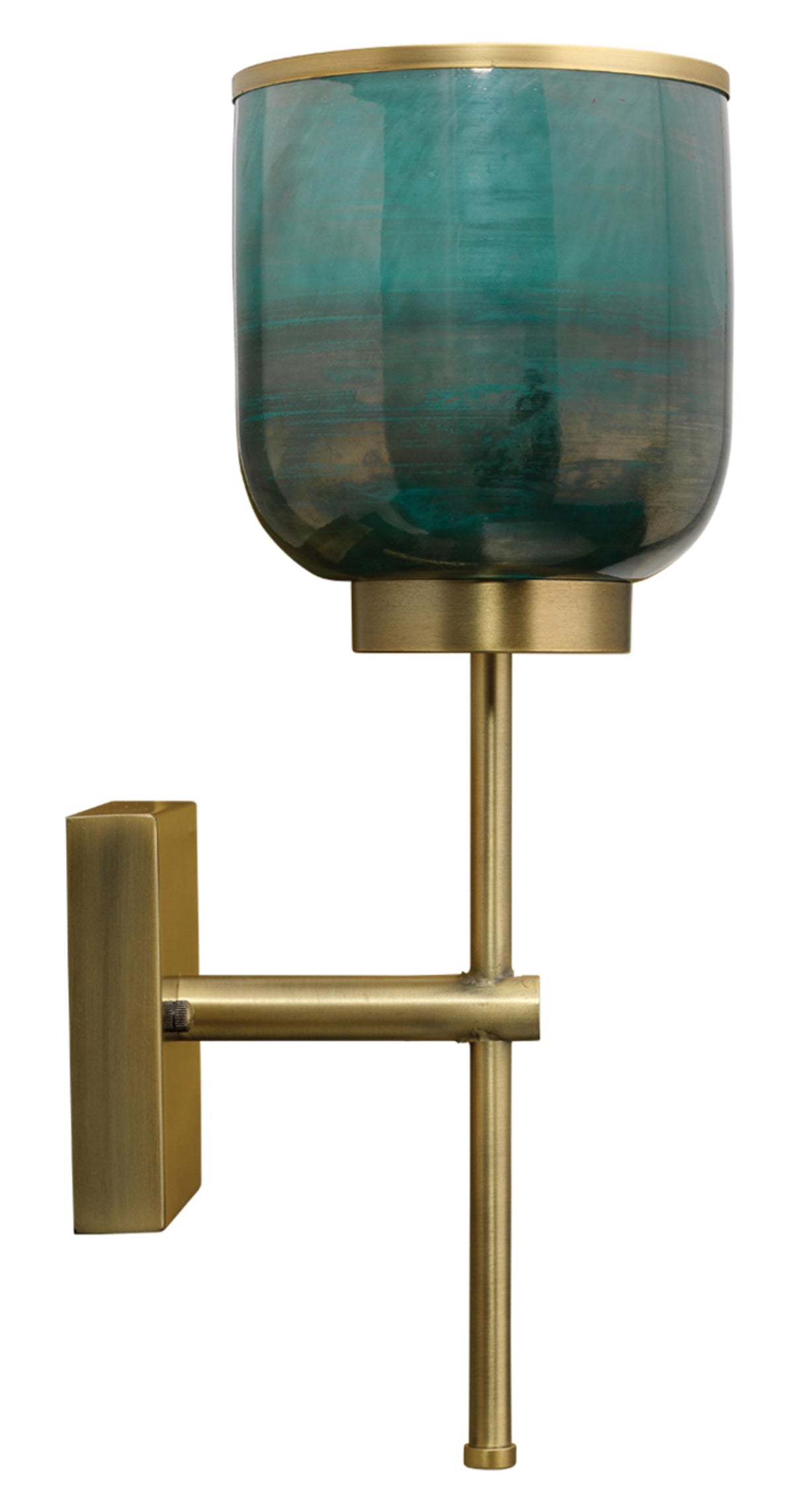 Jamie Young Vapor Single Sconce, Antique Brass and Aqua Metallic Glass