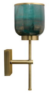 Jamie Young Vapor Single Sconce, Antique Brass and Aqua Metallic Glass