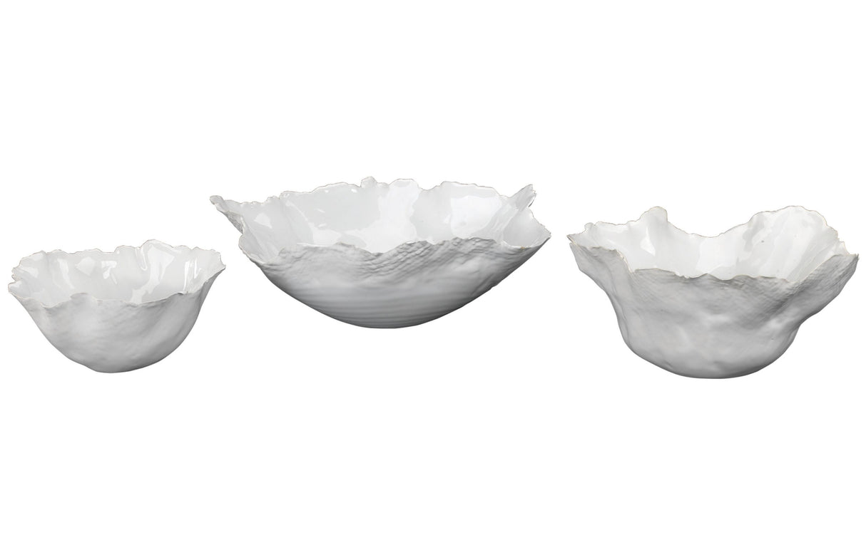 Jamie Young Fleur Ceramic Decorative Bowls (Set of 3), White