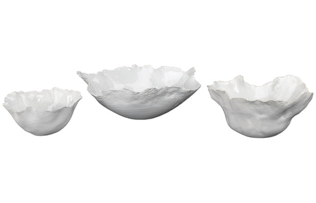 Jamie Young Fleur Ceramic Decorative Bowls (Set of 3), White