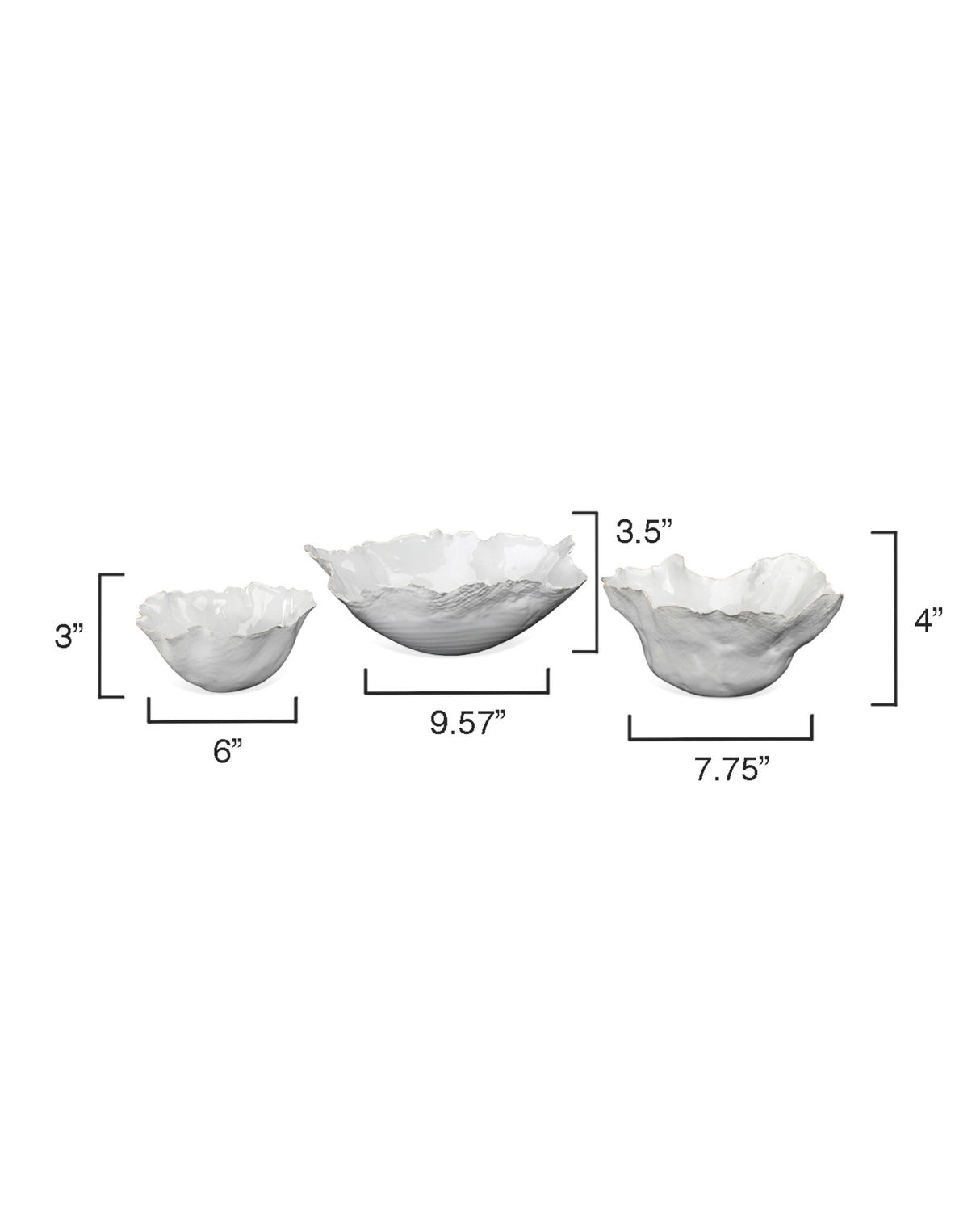 Jamie Young Fleur Ceramic Decorative Bowls (Set of 3), White