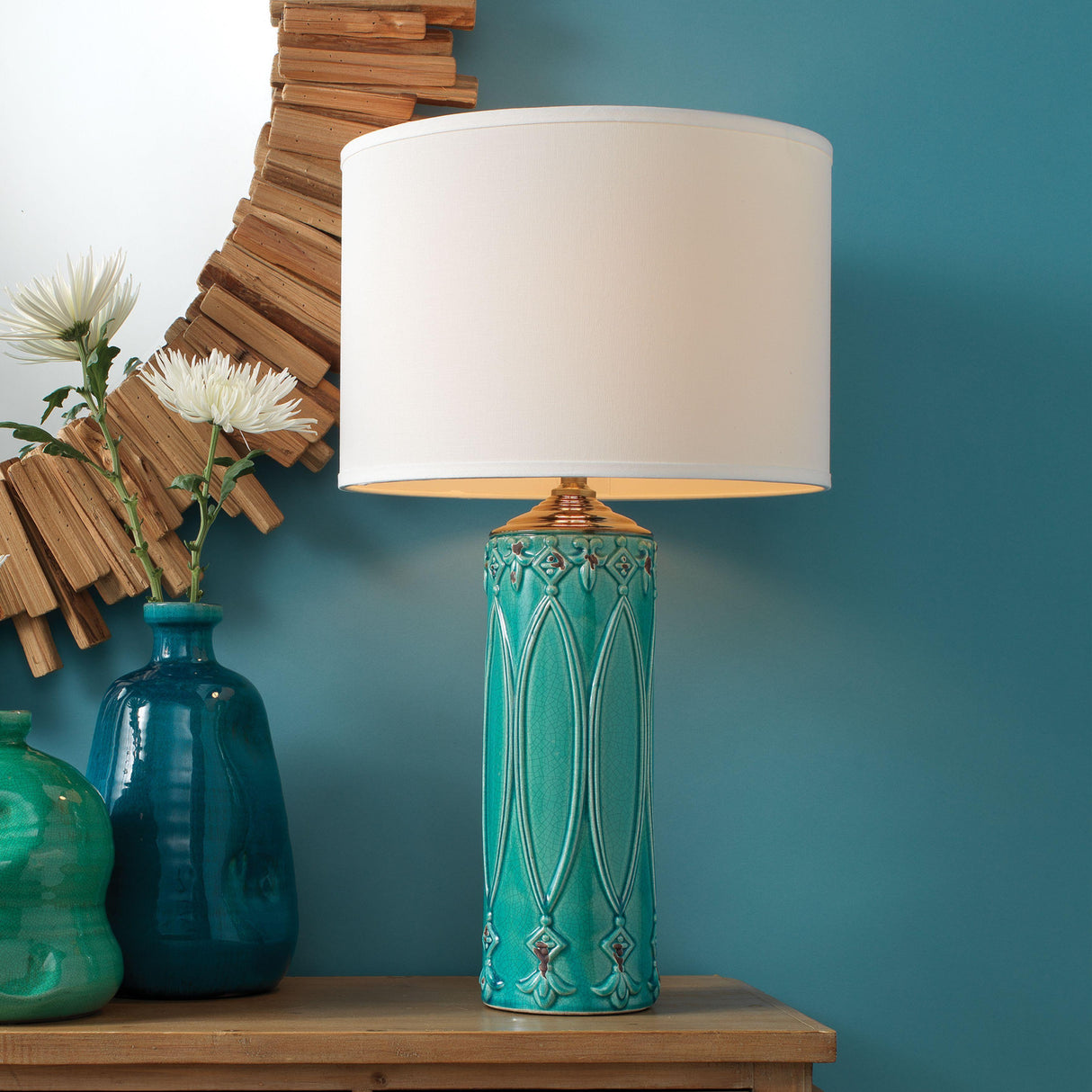 Jamie Young Tabitha Ceramic Table Lamp with Linen Shade, Turquoise