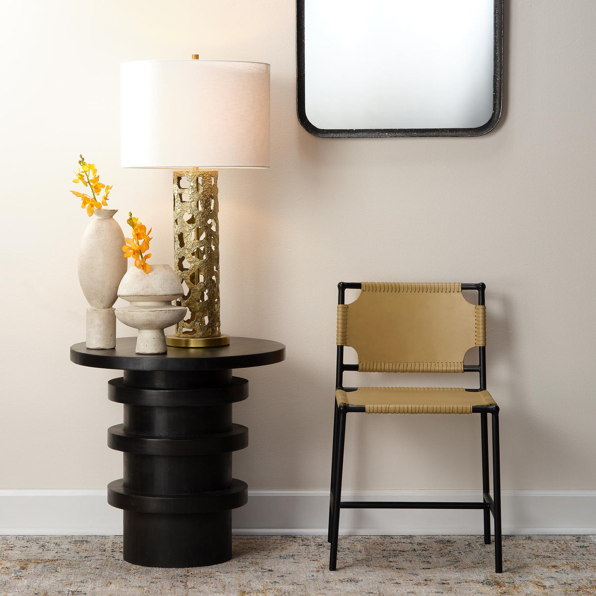 Jamie Young Asher Leather Dining Chair, Cashew