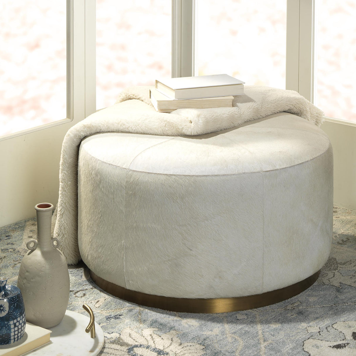 Jamie Young Thackery Hide On Roud Pouf, Large