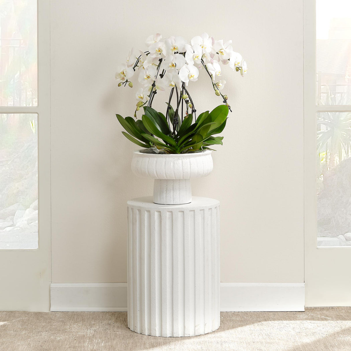 Jamie Young Flutted Cement Side Table, White