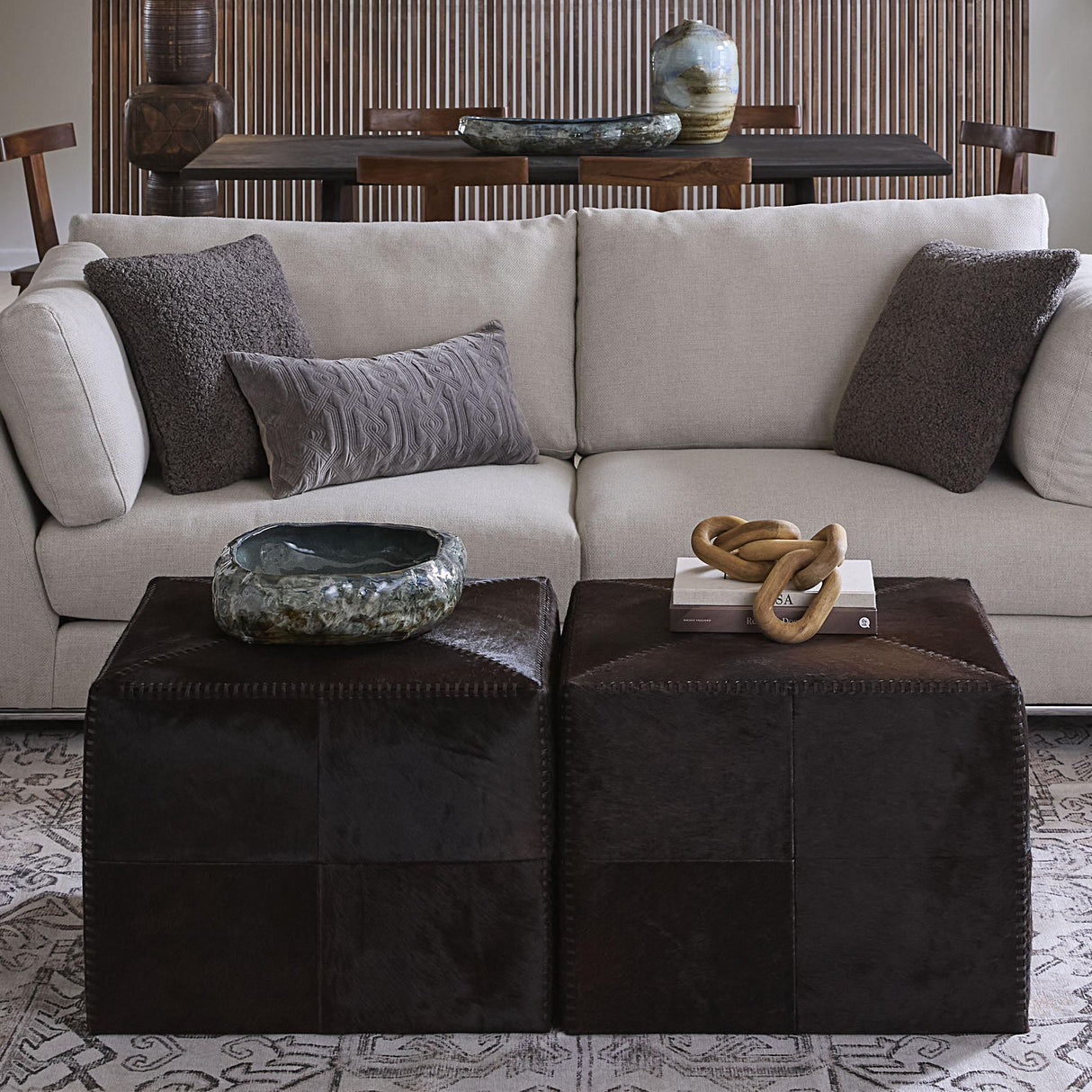 Jamie Young Espresso Hair on Hide Ottoman, Large