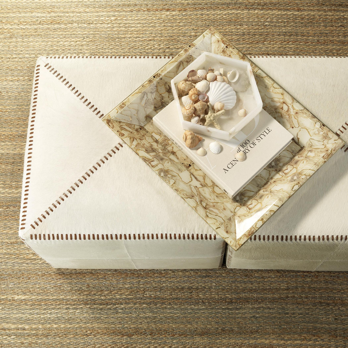 Jamie Young White Hair on Hide Ottoman, Large