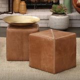 Jamie Young Buff Leather Ottoman, Small