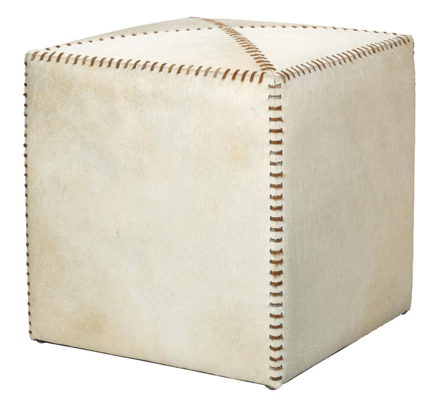 Jamie Young White Hair on Hide Ottoman, Small