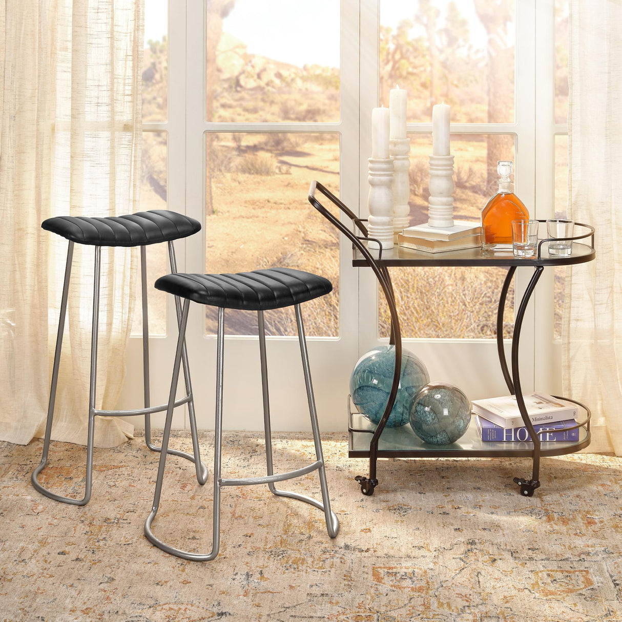 Jamie Young Theo Leather Counter Stool, Grey