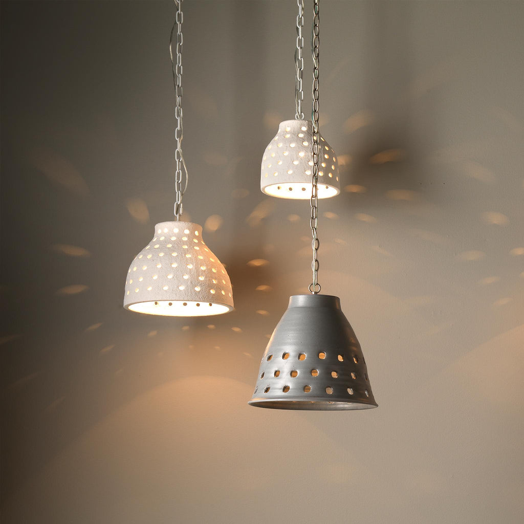 Jamie Young Long Perforated Grey Pendants