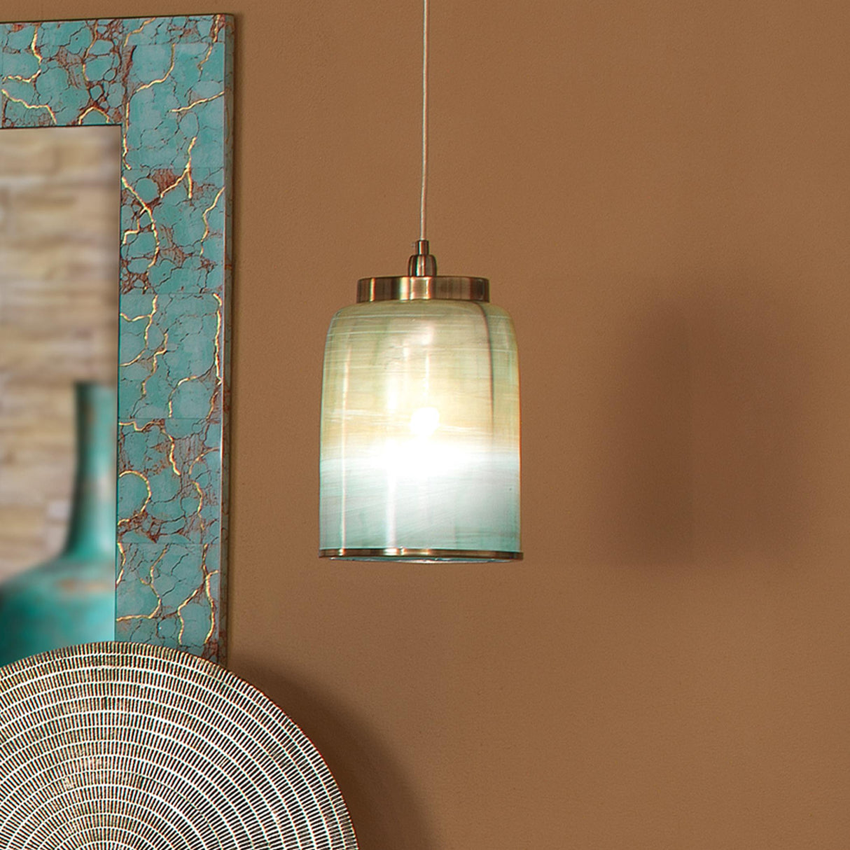 Jamie Young Vapor Metallic Glass 1-Light Pendant, Aqua