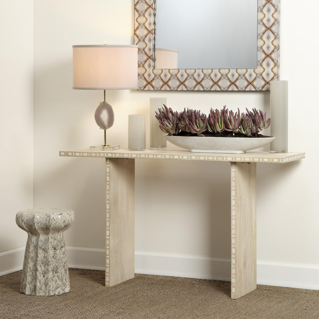 Jamie Young Agate Slice Table Lamp with Linen Shade