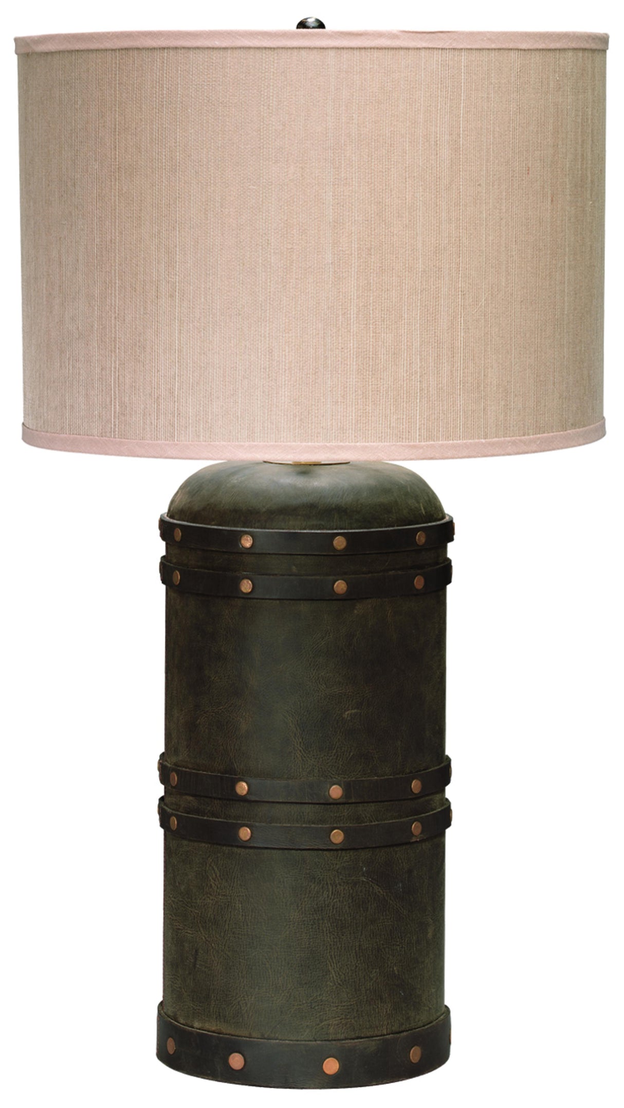 Jamie Young Barrell Leather Table Lamp with Elephant Hemp Shade