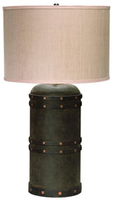 Jamie Young Barrell Leather Table Lamp with Elephant Hemp Shade