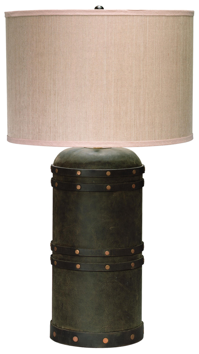 Jamie Young Barrell Leather Table Lamp with Elephant Hemp Shade