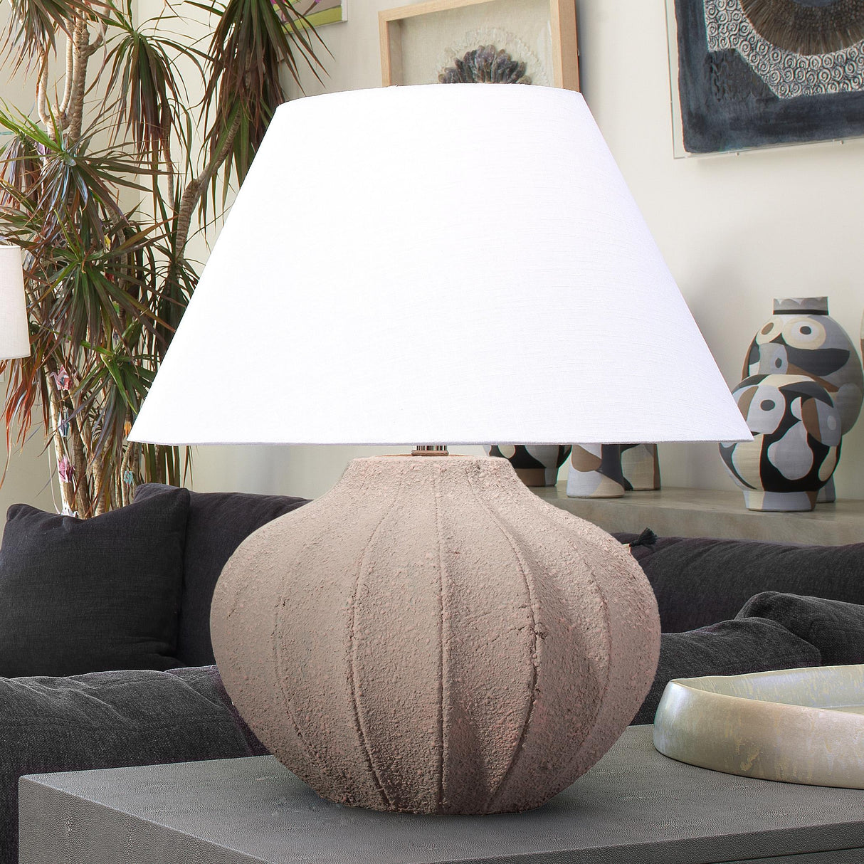 Jamie Young Clamshell Ceramic Table Lamp with Linen Shade