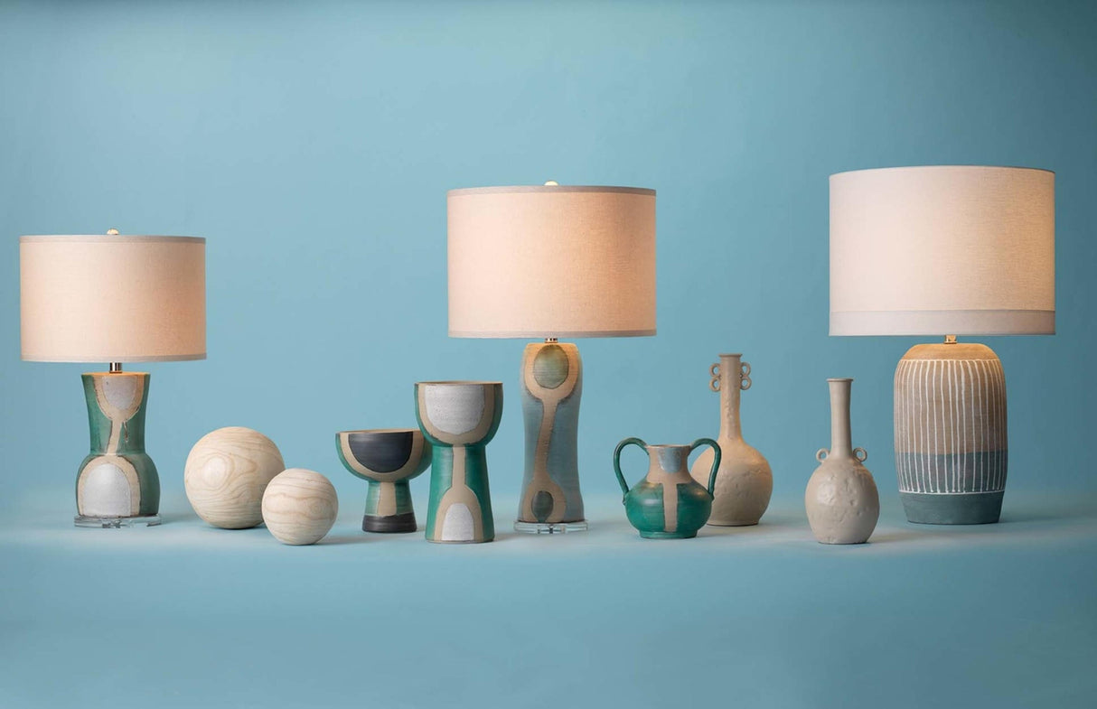 Jamie Young Flagstaff Ceramic Table Lamp with Linen Shade
