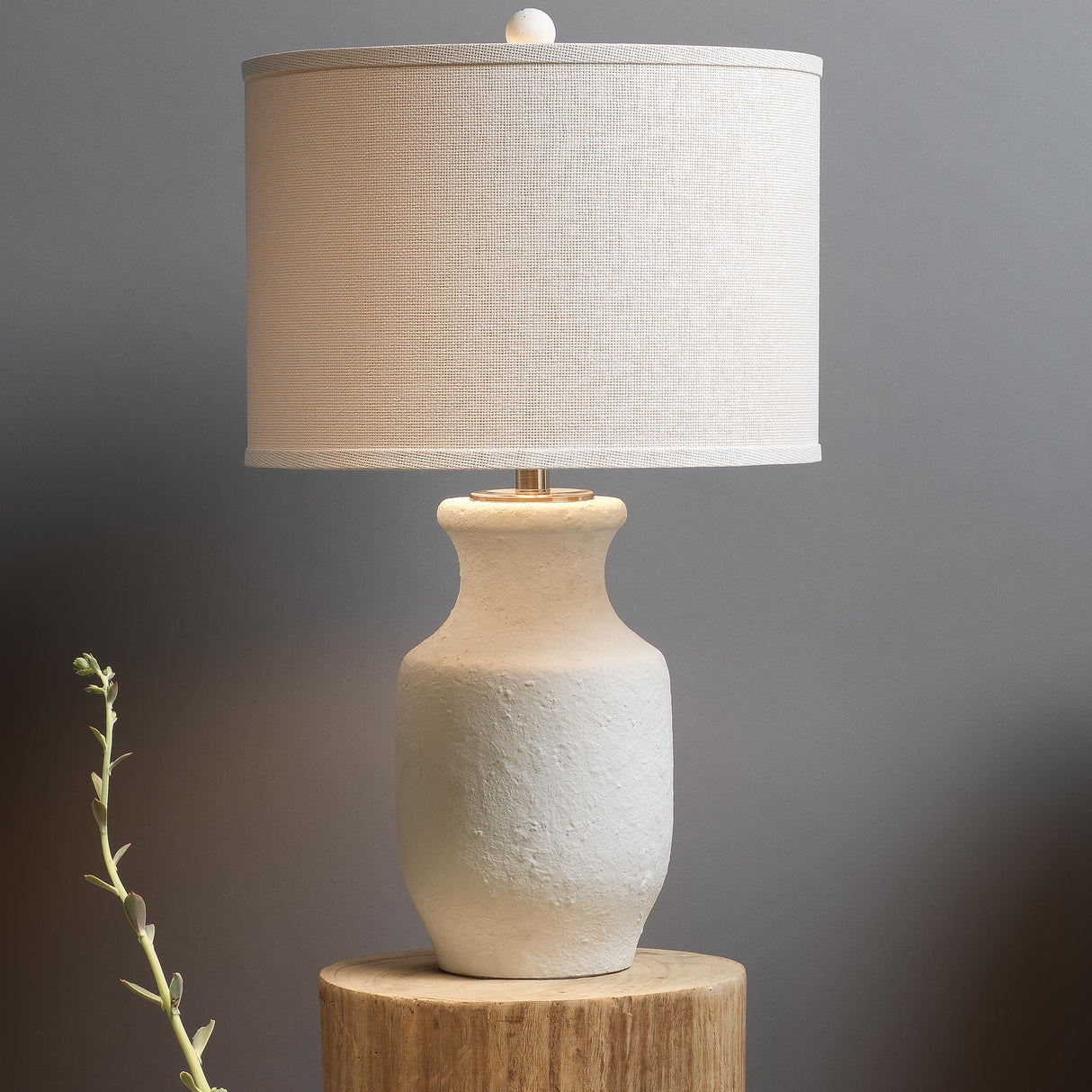 Jamie Young Gilbert Cement Table Lamp with Grasscloth Shade