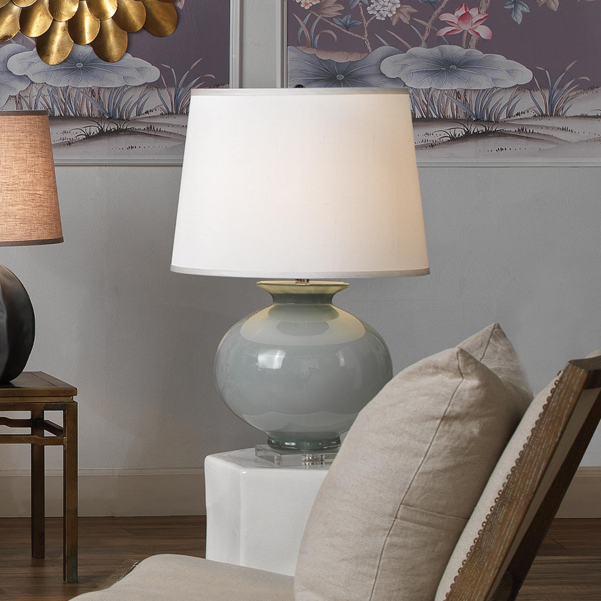 Jamie Young Heirloom Glass Table Lamp with Linen Shade