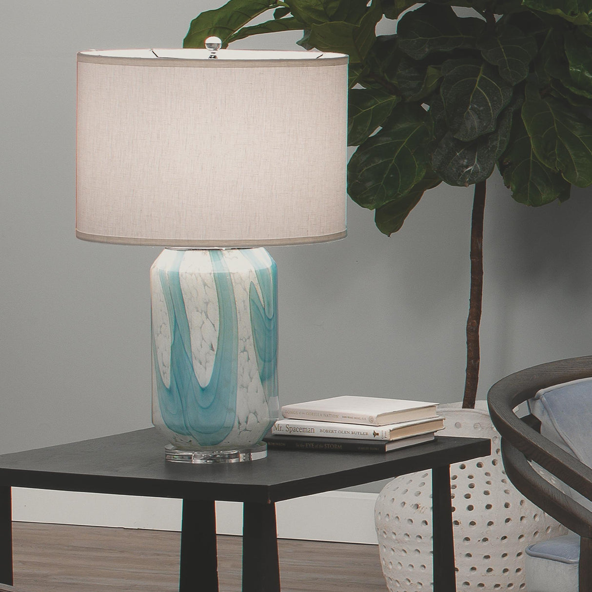 Jamie Young Helen Blown Glass Table Lamp with Linen Shade