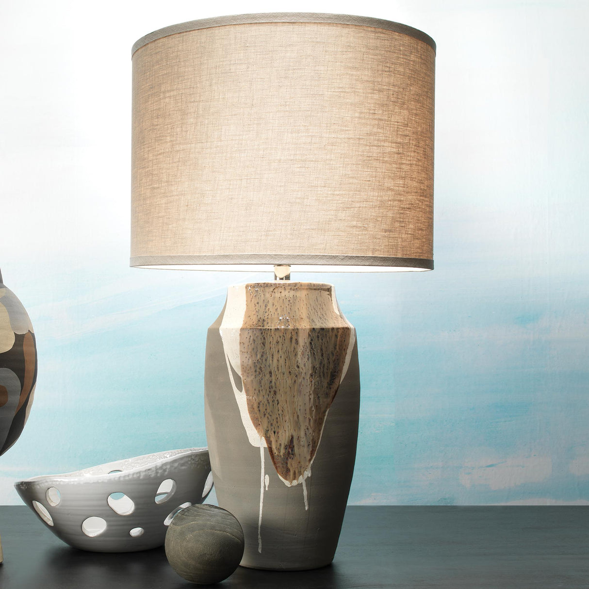 Jamie Young Landslide Ceramic Table Lamp with Linen Shade