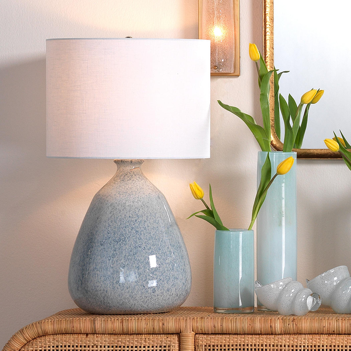 Jamie Young Levi Ceramic Table Lamp with Linen Shade