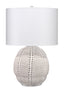 Jamie Young Lunar Polyresin Table Lamp with Linen Shade, White