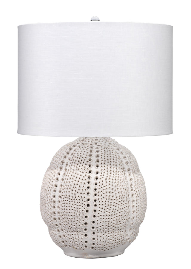Jamie Young Lunar Polyresin Table Lamp with Linen Shade, White